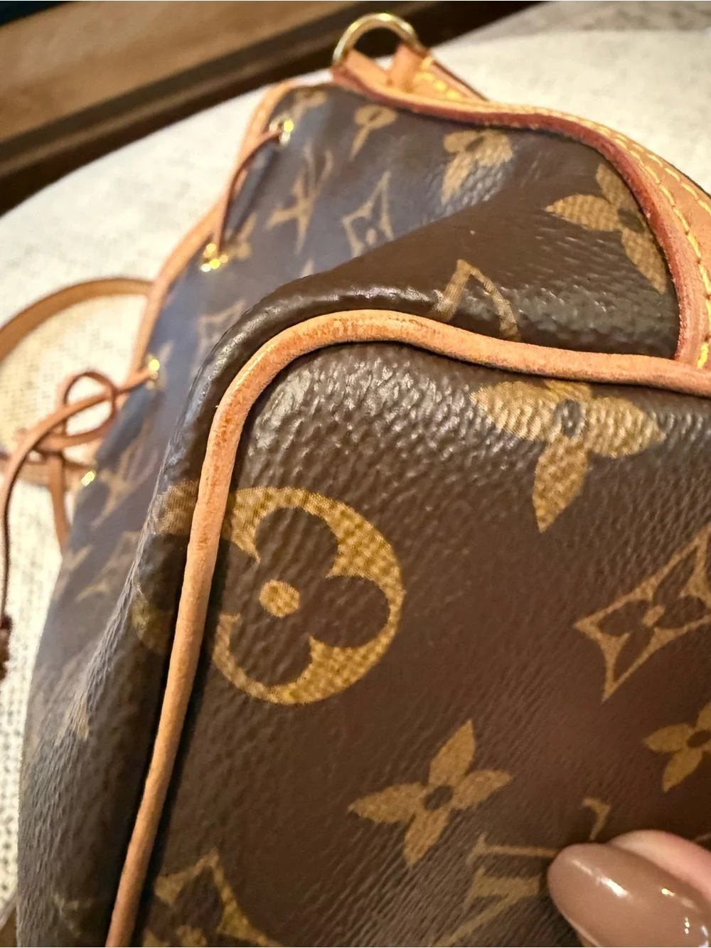 Authentic Louis Vuitton Monogram Nano Noe Crossbody in Brown and Tan